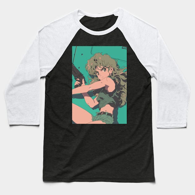 90s Anime Girl Baseball T-Shirt by peculiarbutcute